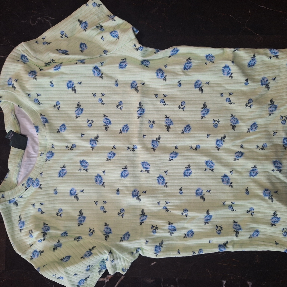 Floral Print Top in Light Green and Blue